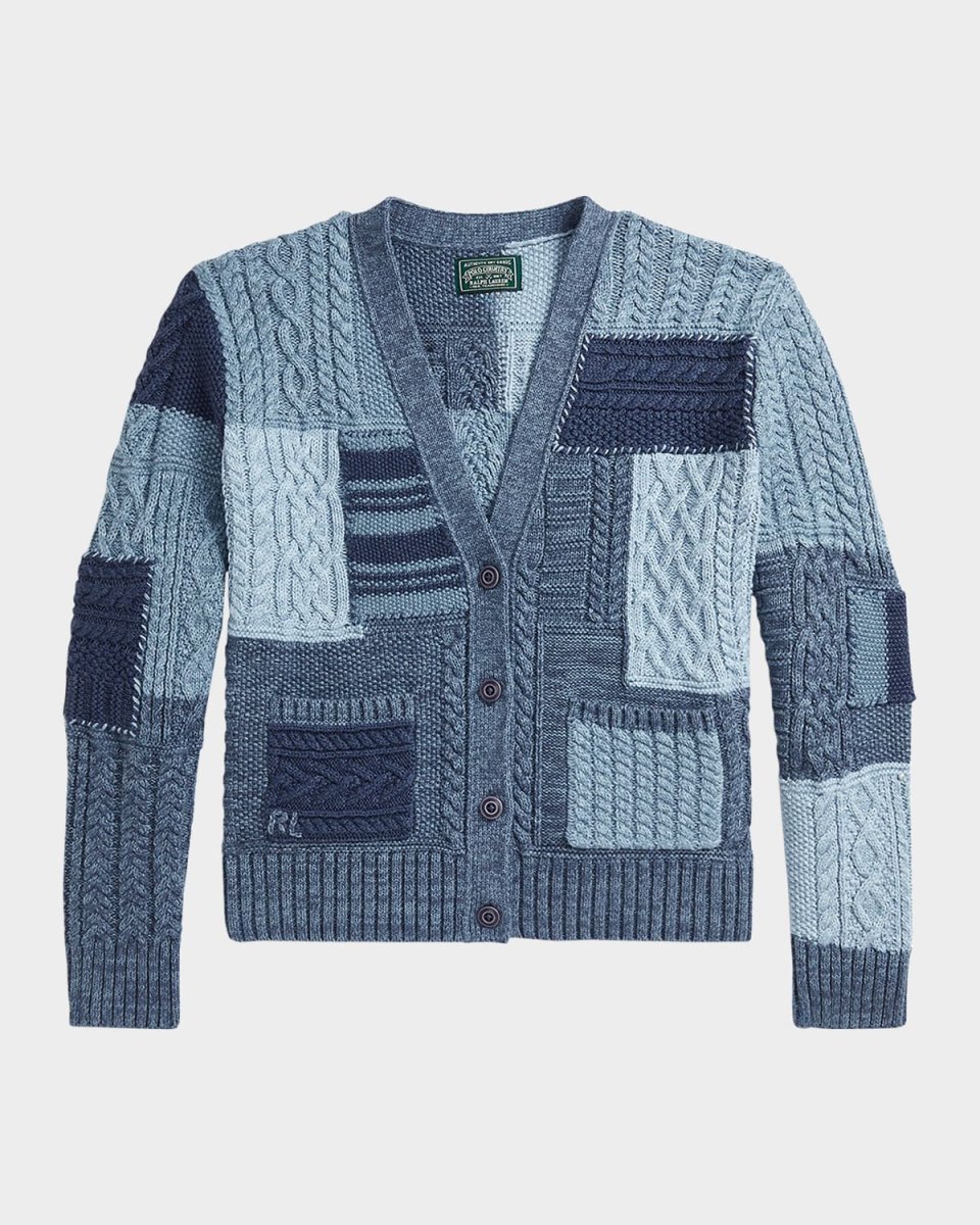 Girl's Cotton Patchwork Cardigan Sweater, Size S-